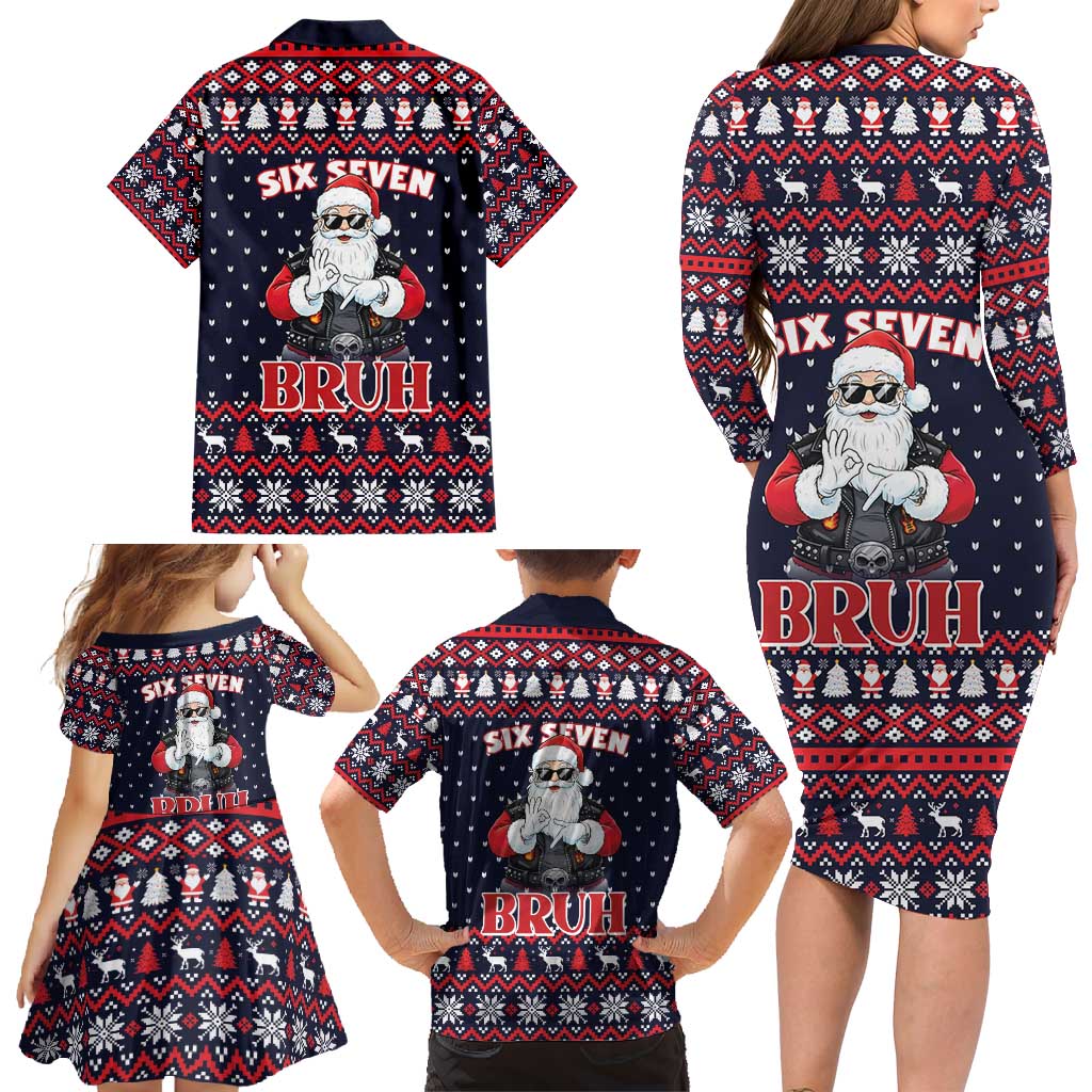 Funny Santa Six Seven Bruh Christmas Family Matching Long Sleeve Bodycon Dress and Hawaiian Shirt Meme Gen Alpha Slang - Wonder Print Shop