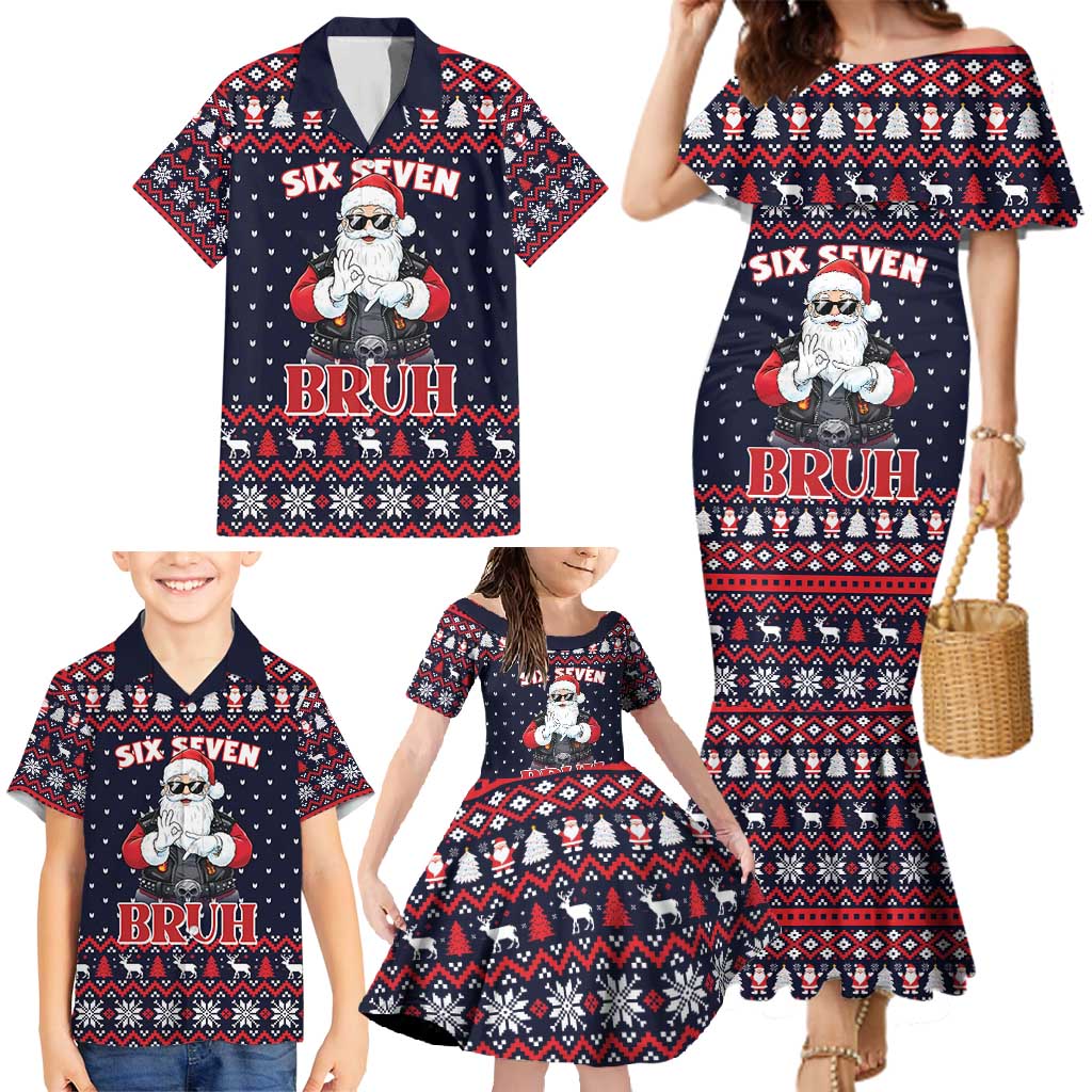 Funny Santa Six Seven Bruh Christmas Family Matching Mermaid Dress and Hawaiian Shirt Meme Gen Alpha Slang - Wonder Print Shop