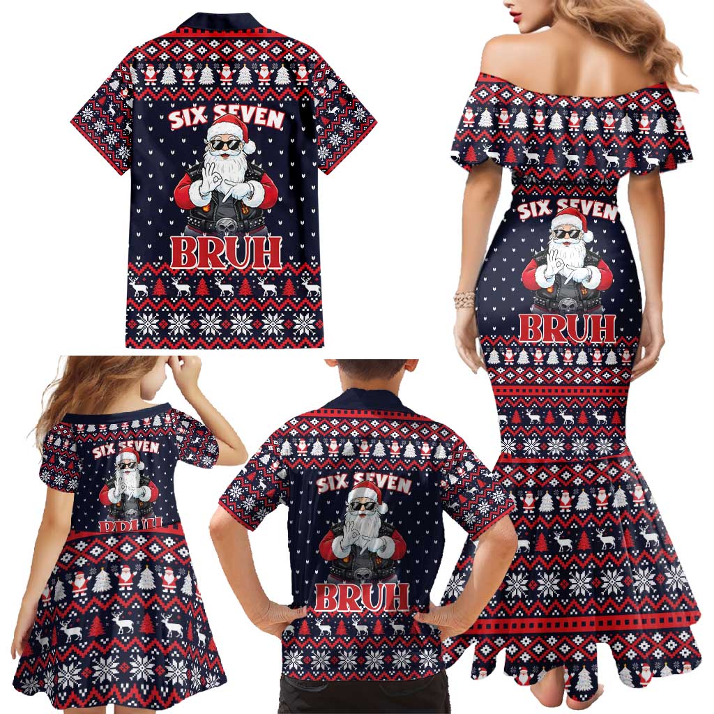 Funny Santa Six Seven Bruh Christmas Family Matching Mermaid Dress and Hawaiian Shirt Meme Gen Alpha Slang - Wonder Print Shop