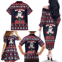 Funny Santa Six Seven Bruh Christmas Family Matching Off The Shoulder Long Sleeve Dress and Hawaiian Shirt Meme Gen Alpha Slang - Wonder Print Shop