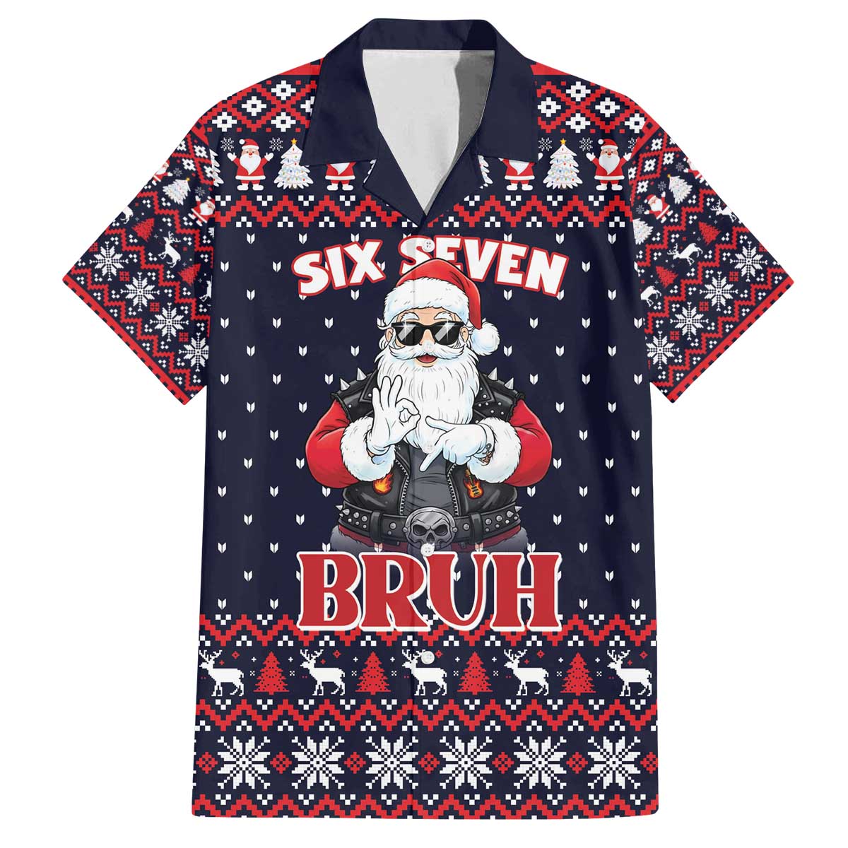Funny Santa Six Seven Bruh Christmas Family Matching Off The Shoulder Long Sleeve Dress and Hawaiian Shirt Meme Gen Alpha Slang - Wonder Print Shop