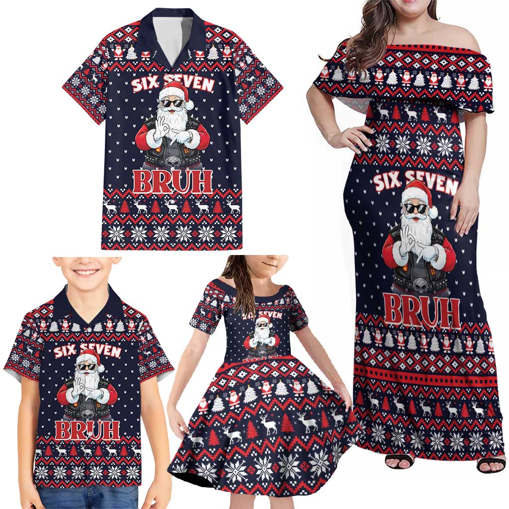 Funny Santa Six Seven Bruh Christmas Family Matching Off Shoulder Maxi Dress and Hawaiian Shirt Meme Gen Alpha Slang - Wonder Print Shop