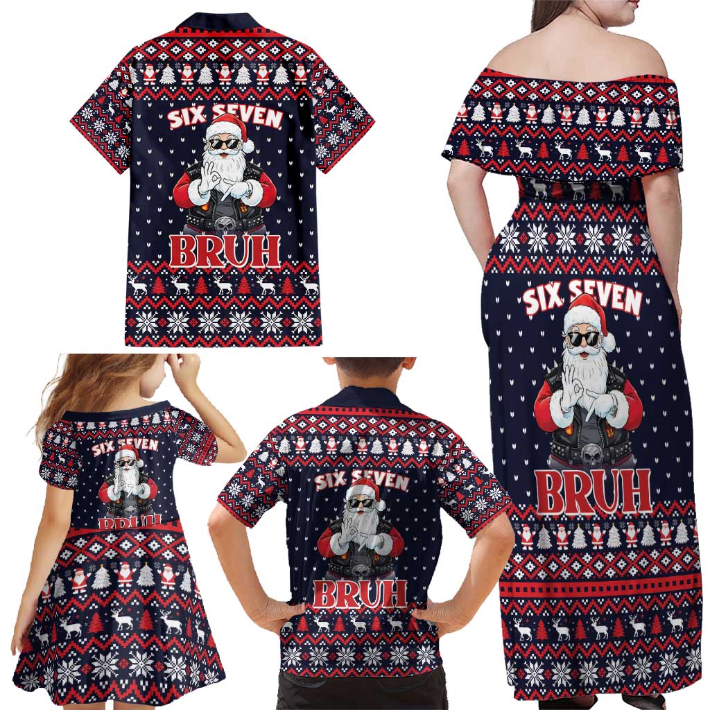 Funny Santa Six Seven Bruh Christmas Family Matching Off Shoulder Maxi Dress and Hawaiian Shirt Meme Gen Alpha Slang - Wonder Print Shop