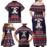 Funny Santa Six Seven Bruh Christmas Family Matching Off Shoulder Maxi Dress and Hawaiian Shirt Meme Gen Alpha Slang - Wonder Print Shop