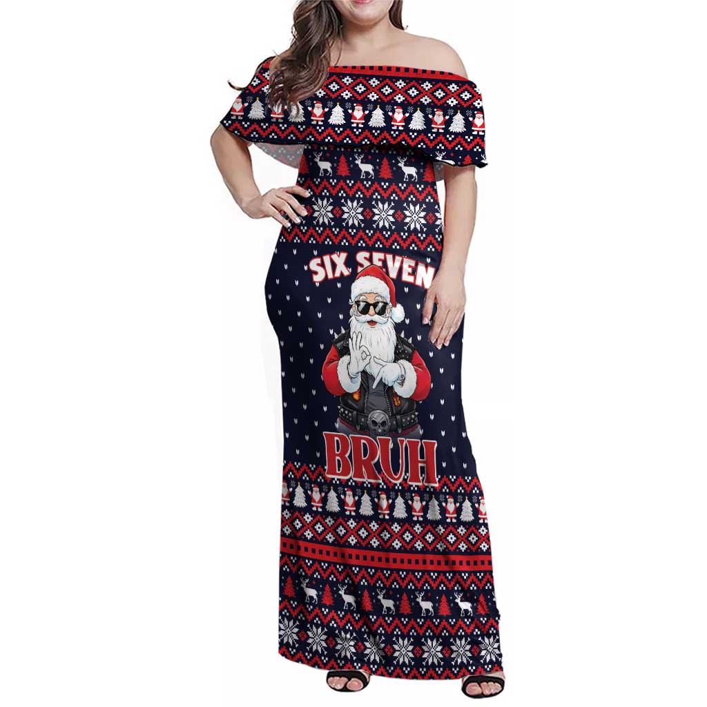 Funny Santa Six Seven Bruh Christmas Family Matching Off Shoulder Maxi Dress and Hawaiian Shirt Meme Gen Alpha Slang - Wonder Print Shop