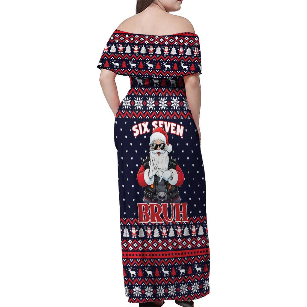 Funny Santa Six Seven Bruh Christmas Family Matching Off Shoulder Maxi Dress and Hawaiian Shirt Meme Gen Alpha Slang - Wonder Print Shop