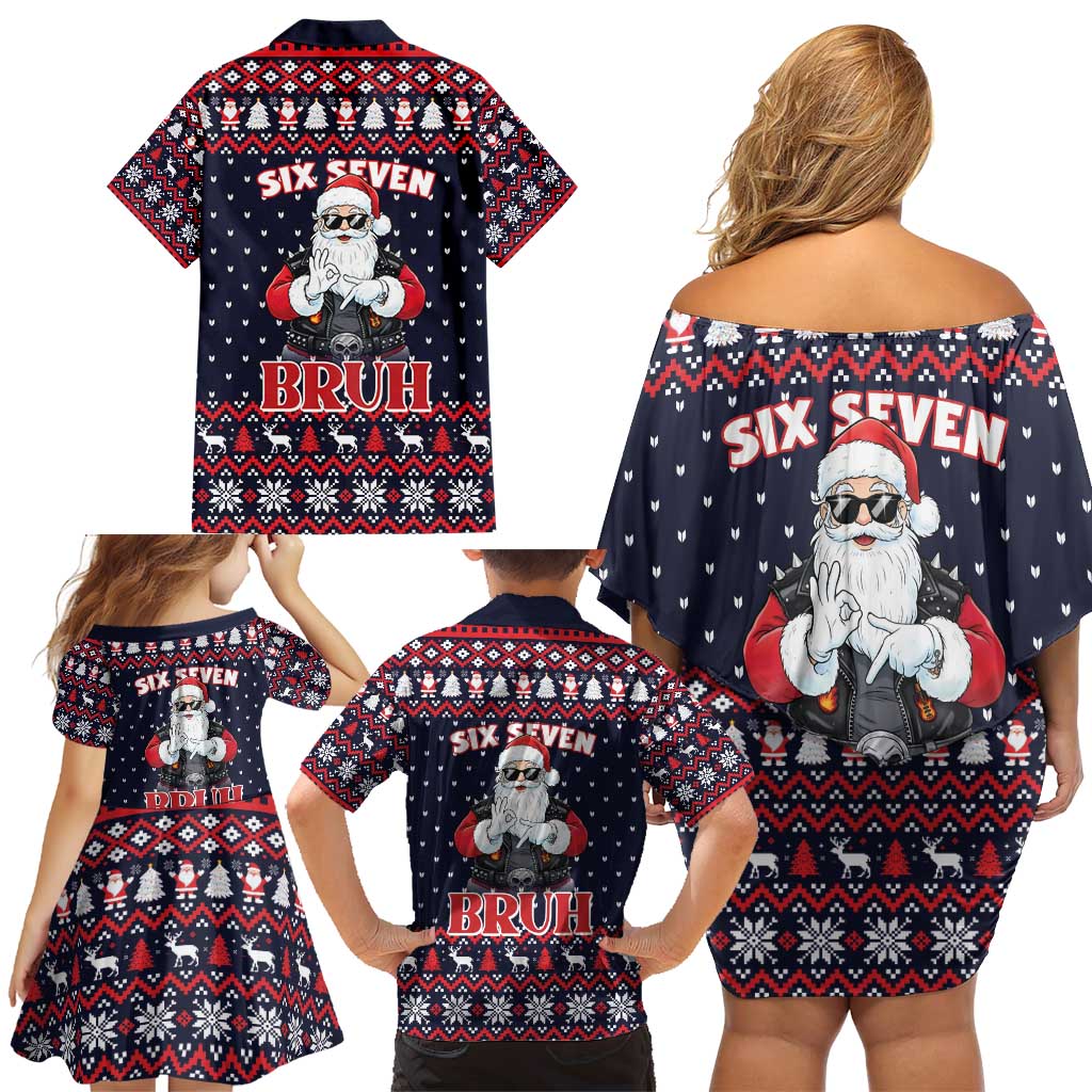 Funny Santa Six Seven Bruh Christmas Family Matching Off Shoulder Short Dress and Hawaiian Shirt Meme Gen Alpha Slang - Wonder Print Shop