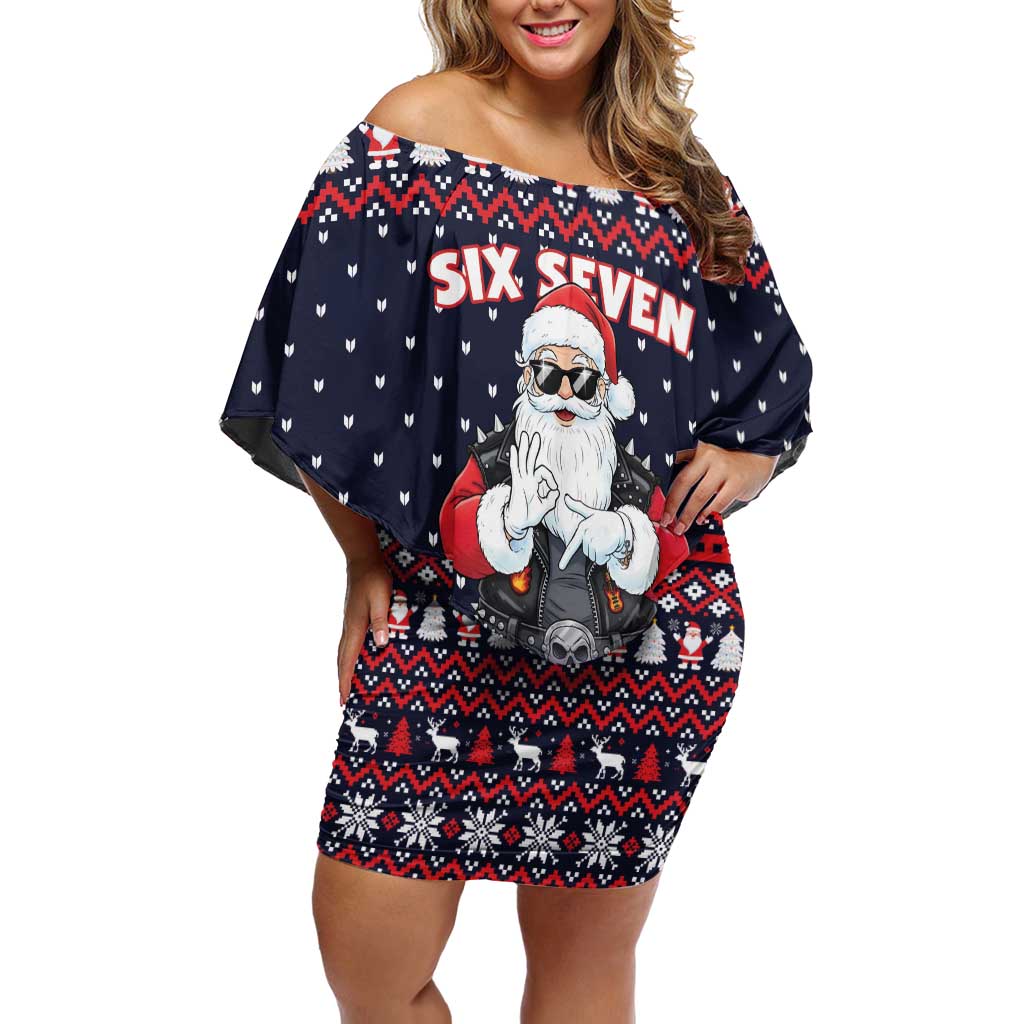 Funny Santa Six Seven Bruh Christmas Family Matching Off Shoulder Short Dress and Hawaiian Shirt Meme Gen Alpha Slang - Wonder Print Shop