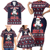 Funny Santa Six Seven Bruh Christmas Family Matching Short Sleeve Bodycon Dress and Hawaiian Shirt Meme Gen Alpha Slang - Wonder Print Shop