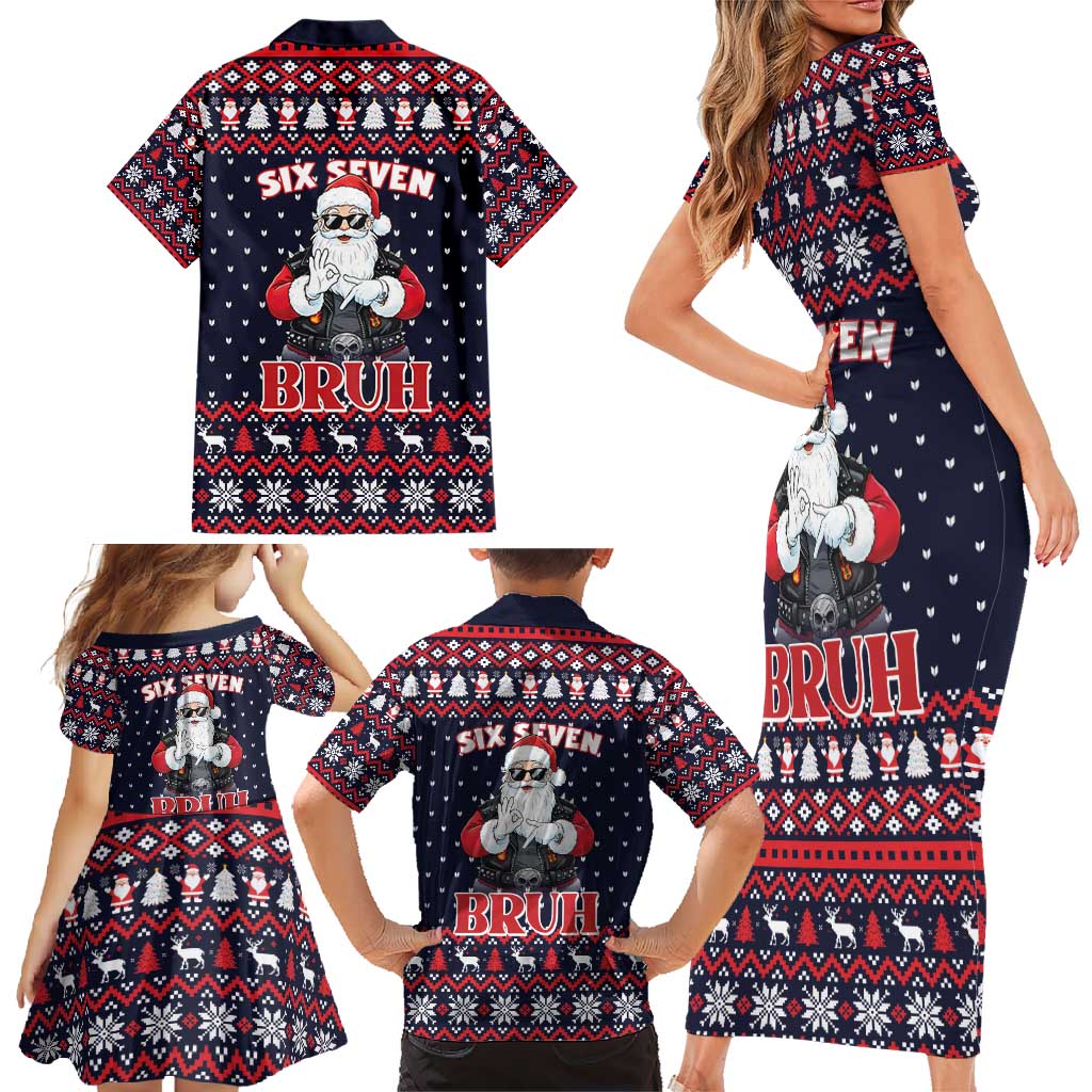 Funny Santa Six Seven Bruh Christmas Family Matching Short Sleeve Bodycon Dress and Hawaiian Shirt Meme Gen Alpha Slang - Wonder Print Shop