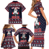 Funny Santa Six Seven Bruh Christmas Family Matching Short Sleeve Bodycon Dress and Hawaiian Shirt Meme Gen Alpha Slang - Wonder Print Shop