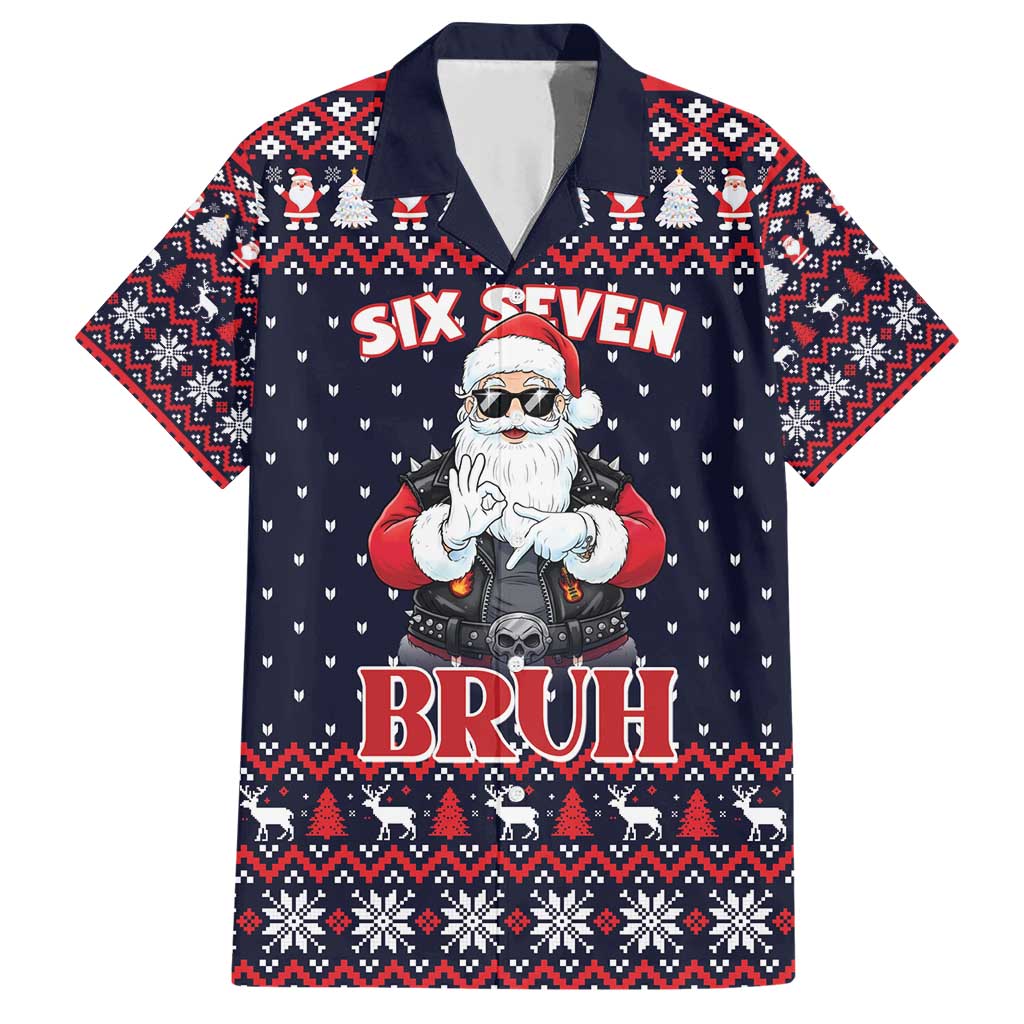 Funny Santa Six Seven Bruh Christmas Family Matching Short Sleeve Bodycon Dress and Hawaiian Shirt Meme Gen Alpha Slang - Wonder Print Shop