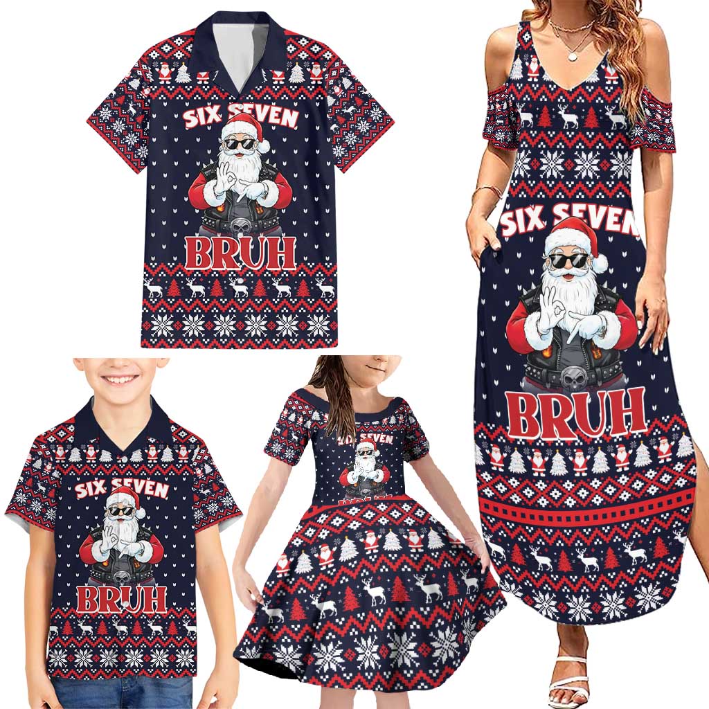 Funny Santa Six Seven Bruh Christmas Family Matching Summer Maxi Dress and Hawaiian Shirt Meme Gen Alpha Slang - Wonder Print Shop
