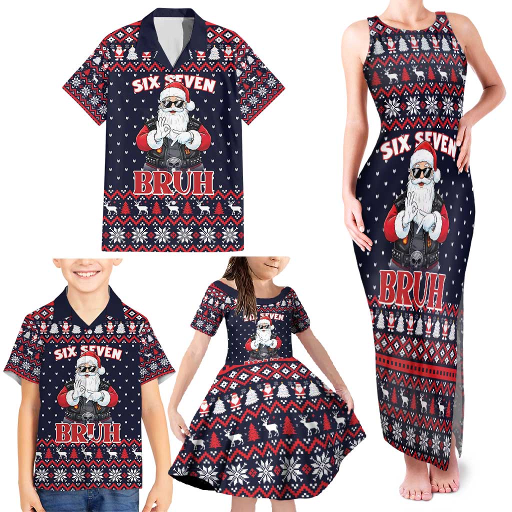 Funny Santa Six Seven Bruh Christmas Family Matching Tank Maxi Dress and Hawaiian Shirt Meme Gen Alpha Slang - Wonder Print Shop