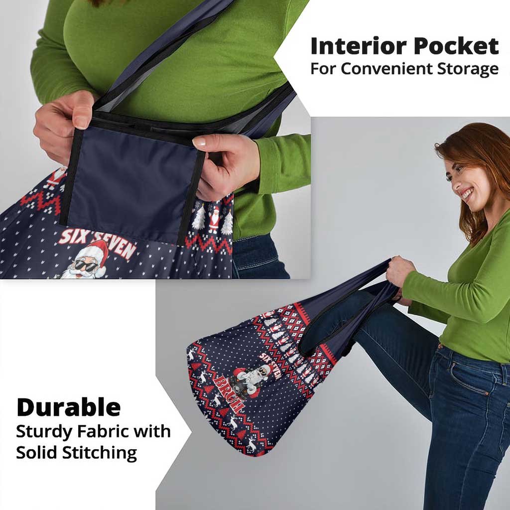 Funny Santa Six Seven Bruh Christmas Grocery Bag Meme Gen Alpha Slang - Wonder Print Shop