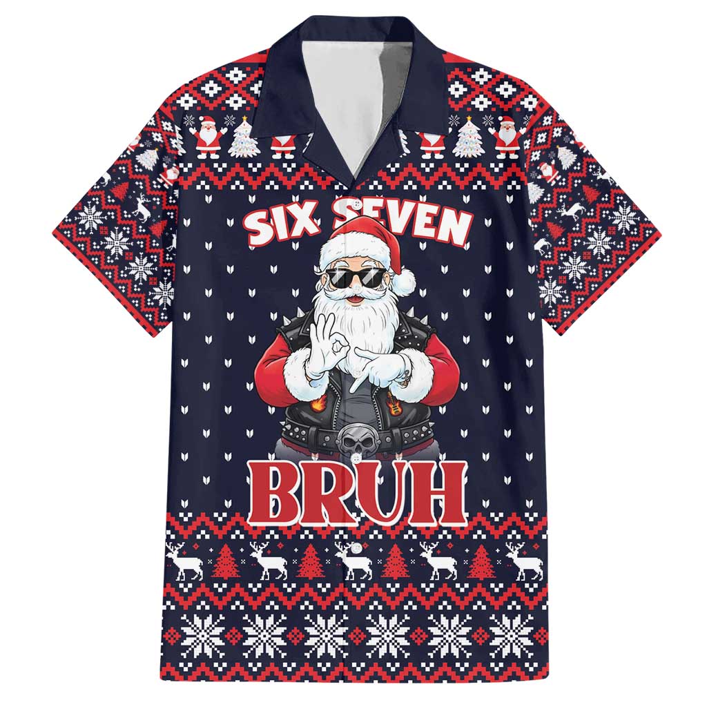Funny Santa Six Seven Bruh Christmas Hawaiian Shirt Meme Gen Alpha Slang - Wonder Print Shop