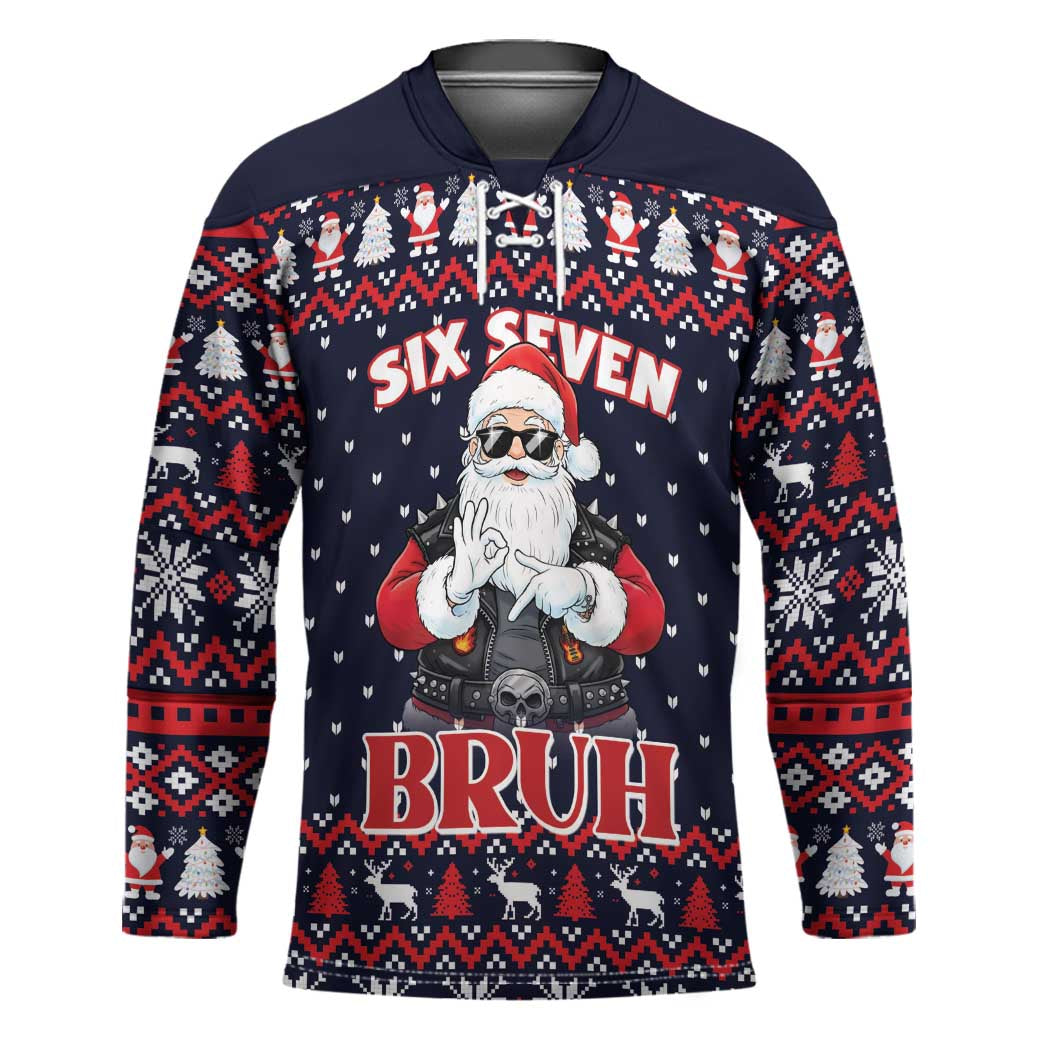 Funny Santa Six Seven Bruh Christmas Hockey Jersey Meme Gen Alpha Slang - Wonder Print Shop
