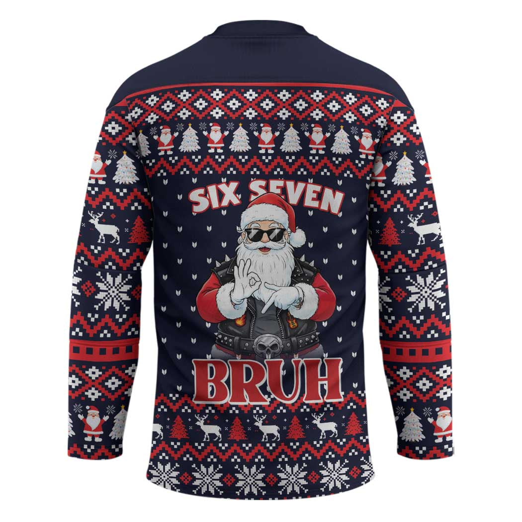 Funny Santa Six Seven Bruh Christmas Hockey Jersey Meme Gen Alpha Slang - Wonder Print Shop