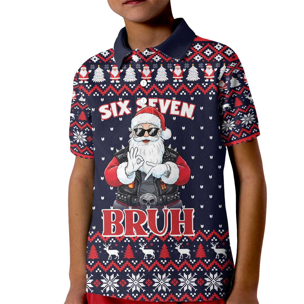 Funny Santa Six Seven Bruh Christmas Kid Polo Shirt Meme Gen Alpha Slang - Wonder Print Shop