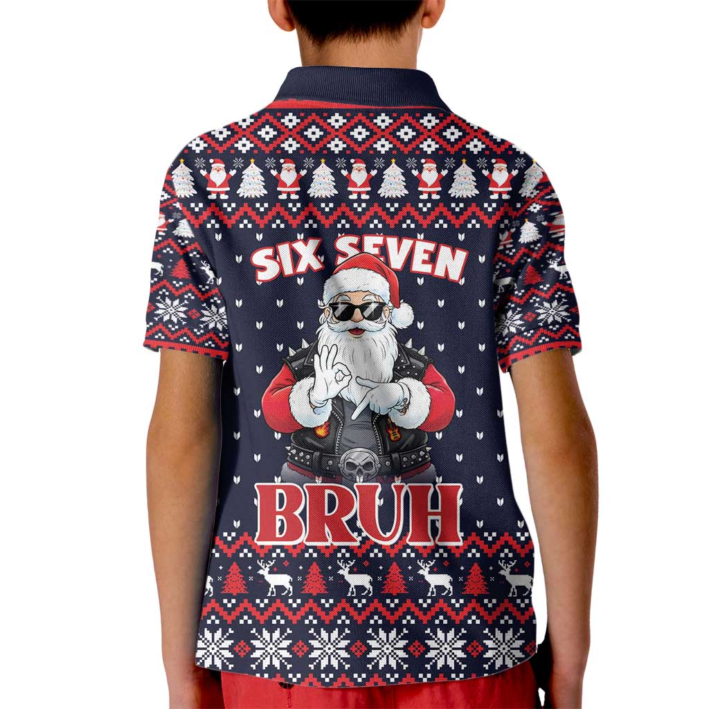 Funny Santa Six Seven Bruh Christmas Kid Polo Shirt Meme Gen Alpha Slang - Wonder Print Shop