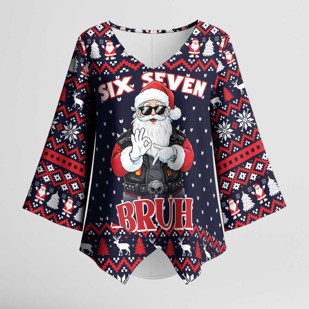 Funny Santa Six Seven Bruh Christmas Kimono Sleeve Blouse Meme Gen Alpha Slang - Wonder Print Shop