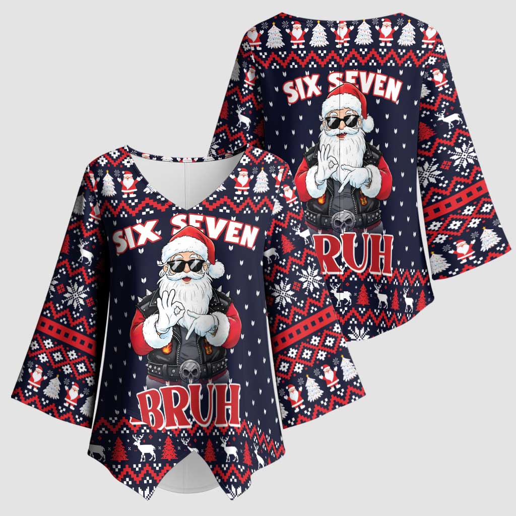 Funny Santa Six Seven Bruh Christmas Kimono Sleeve Blouse Meme Gen Alpha Slang - Wonder Print Shop
