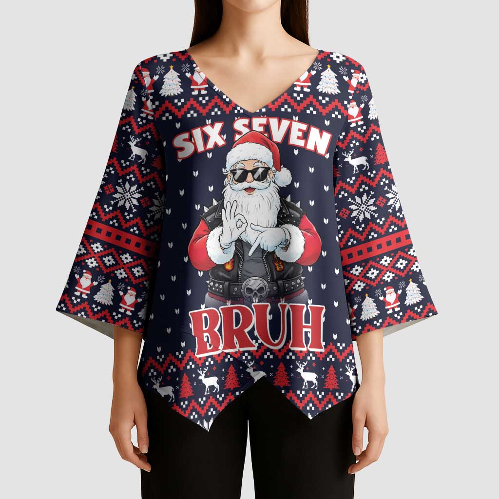 Funny Santa Six Seven Bruh Christmas Kimono Sleeve Blouse Meme Gen Alpha Slang - Wonder Print Shop