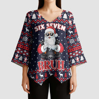 Funny Santa Six Seven Bruh Christmas Kimono Sleeve Blouse Meme Gen Alpha Slang - Wonder Print Shop