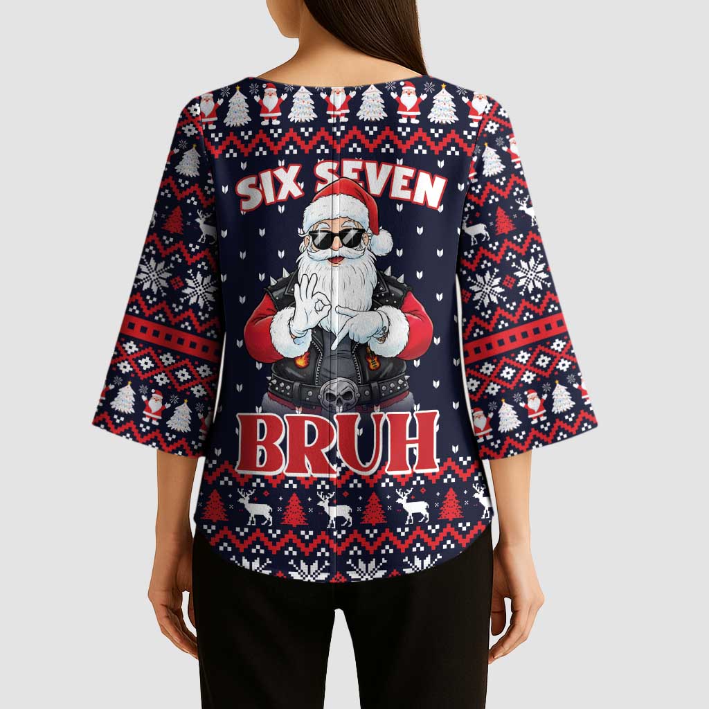 Funny Santa Six Seven Bruh Christmas Kimono Sleeve Blouse Meme Gen Alpha Slang - Wonder Print Shop