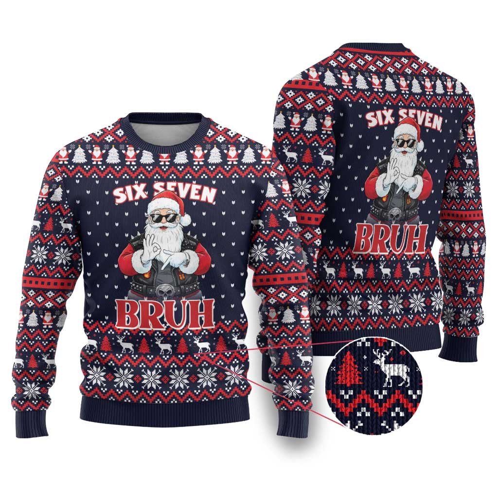 Funny Santa Six Seven Bruh Christmas Ugly Christmas Sweater Meme Gen Alpha Slang - Wonder Print Shop