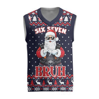 Funny Santa Six Seven Bruh Christmas Knitted V-Neck Vest Meme Gen Alpha Slang - Wonder Print Shop