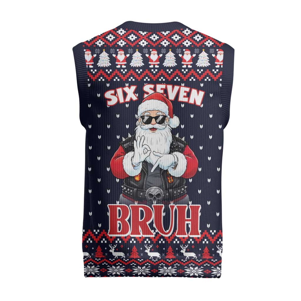 Funny Santa Six Seven Bruh Christmas Knitted V-Neck Vest Meme Gen Alpha Slang - Wonder Print Shop