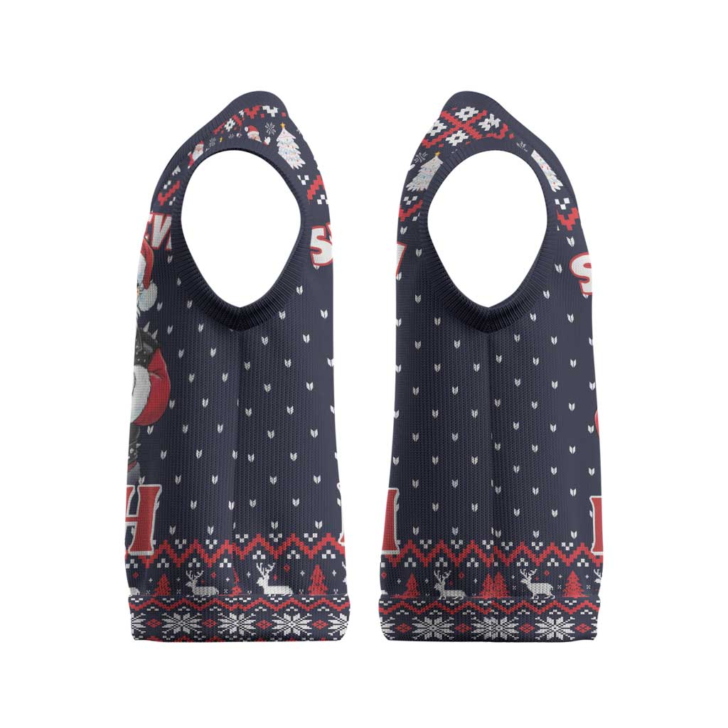 Funny Santa Six Seven Bruh Christmas Knitted V-Neck Vest Meme Gen Alpha Slang - Wonder Print Shop