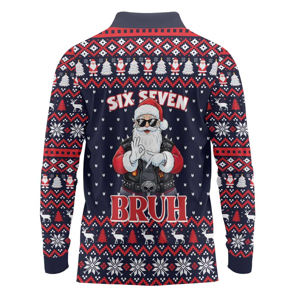 Funny Santa Six Seven Bruh Christmas Long Sleeve Polo Shirt Meme Gen Alpha Slang - Wonder Print Shop