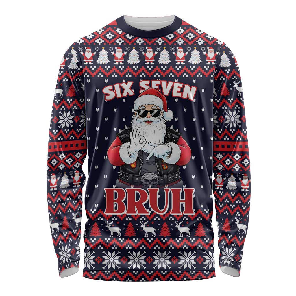 Funny Santa Six Seven Bruh Christmas Long Sleeve Shirt Meme Gen Alpha Slang - Wonder Print Shop