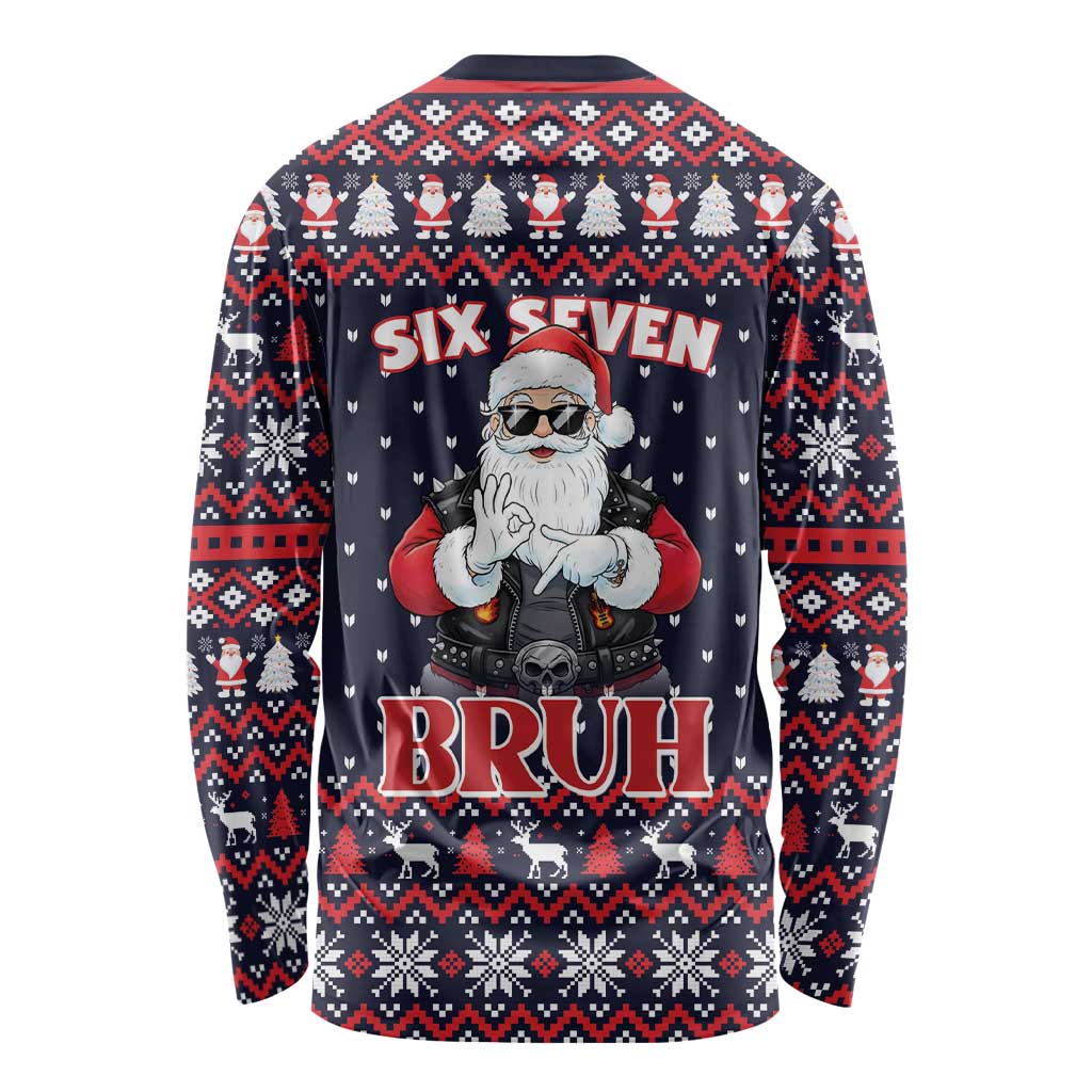 Funny Santa Six Seven Bruh Christmas Long Sleeve Shirt Meme Gen Alpha Slang - Wonder Print Shop