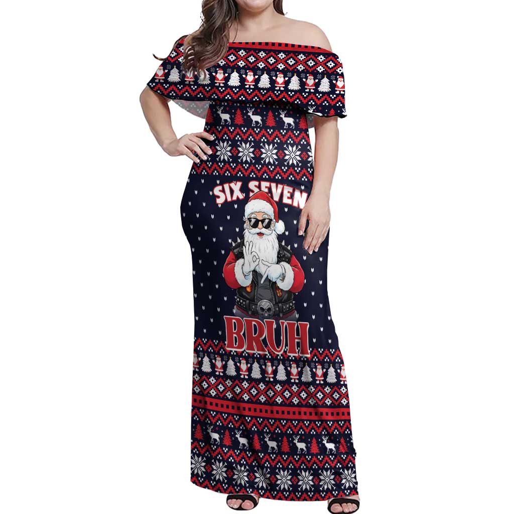 Funny Santa Six Seven Bruh Christmas Off Shoulder Maxi Dress Meme Gen Alpha Slang - Wonder Print Shop