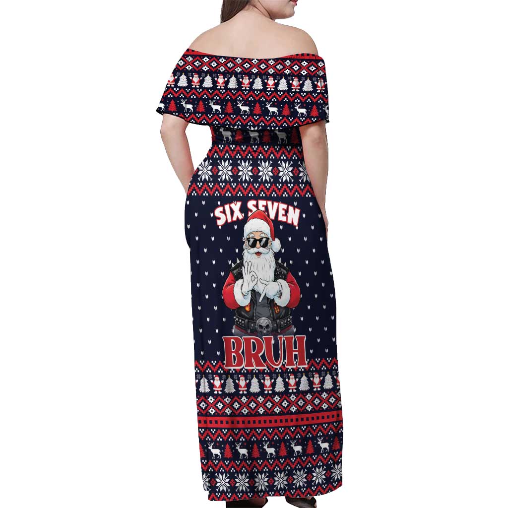 Funny Santa Six Seven Bruh Christmas Off Shoulder Maxi Dress Meme Gen Alpha Slang - Wonder Print Shop