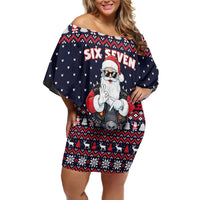 Funny Santa Six Seven Bruh Christmas Off Shoulder Short Dress Meme Gen Alpha Slang - Wonder Print Shop