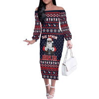 Funny Santa Six Seven Bruh Christmas Off The Shoulder Long Sleeve Dress Meme Gen Alpha Slang - Wonder Print Shop