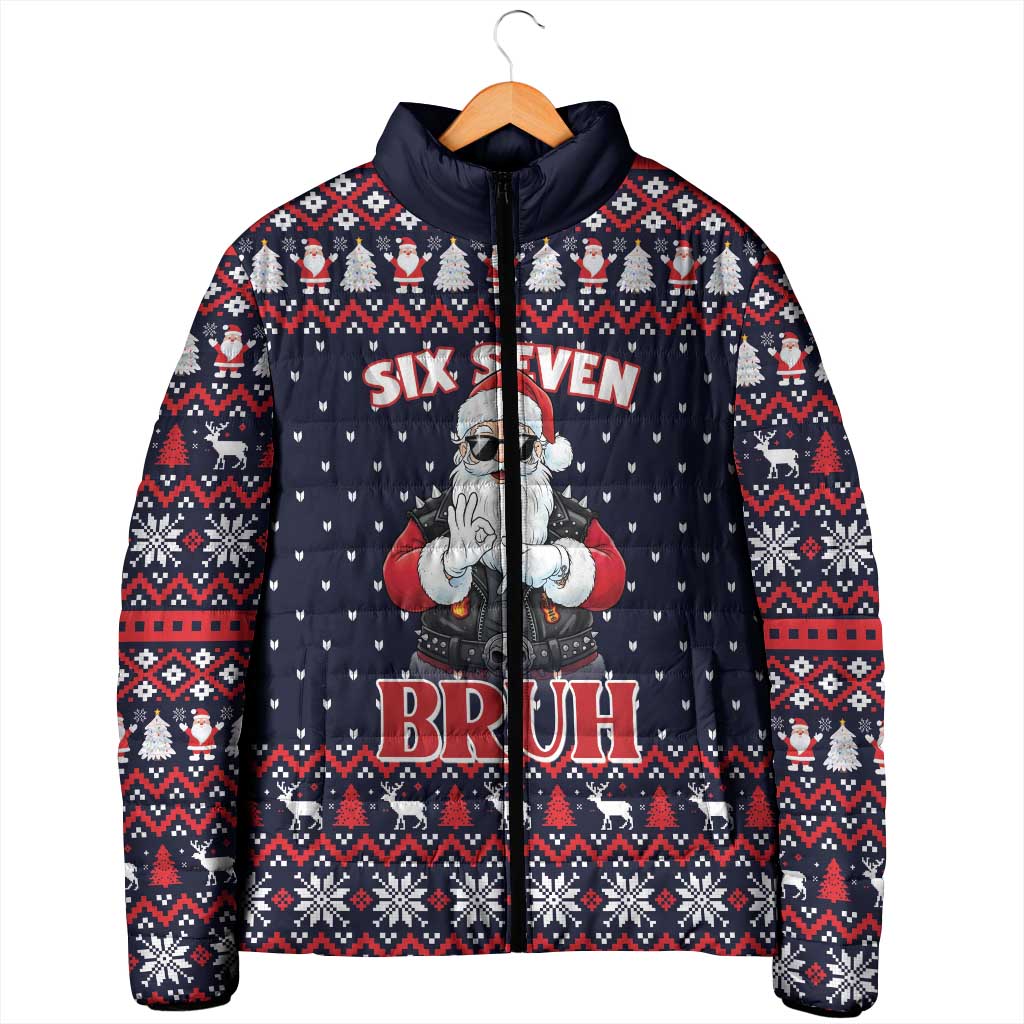 Funny Santa Six Seven Bruh Christmas Padded Jacket Meme Gen Alpha Slang - Wonder Print Shop