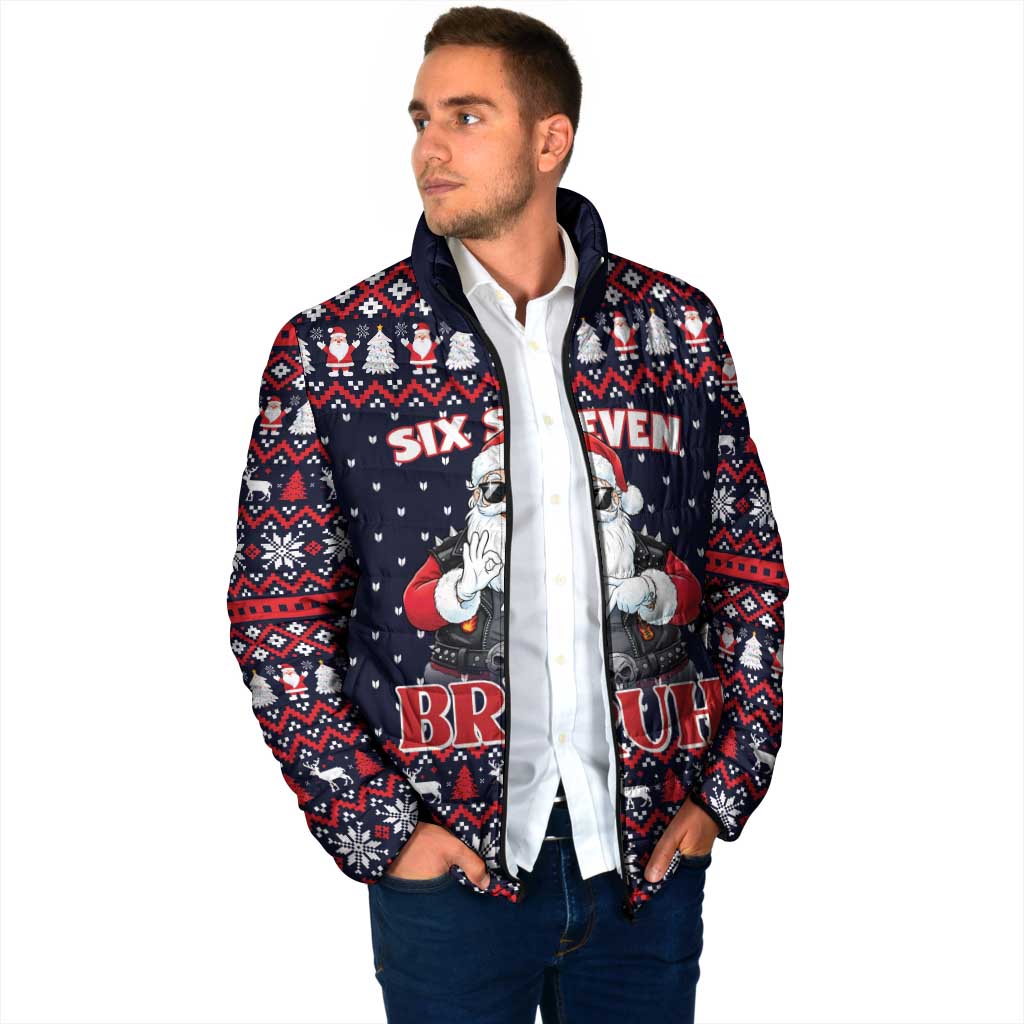 Funny Santa Six Seven Bruh Christmas Padded Jacket Meme Gen Alpha Slang - Wonder Print Shop