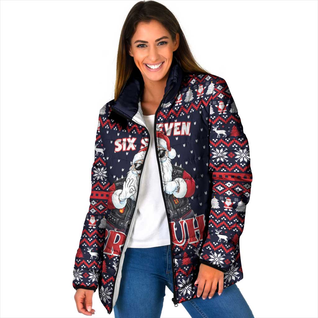 Funny Santa Six Seven Bruh Christmas Padded Jacket Meme Gen Alpha Slang - Wonder Print Shop