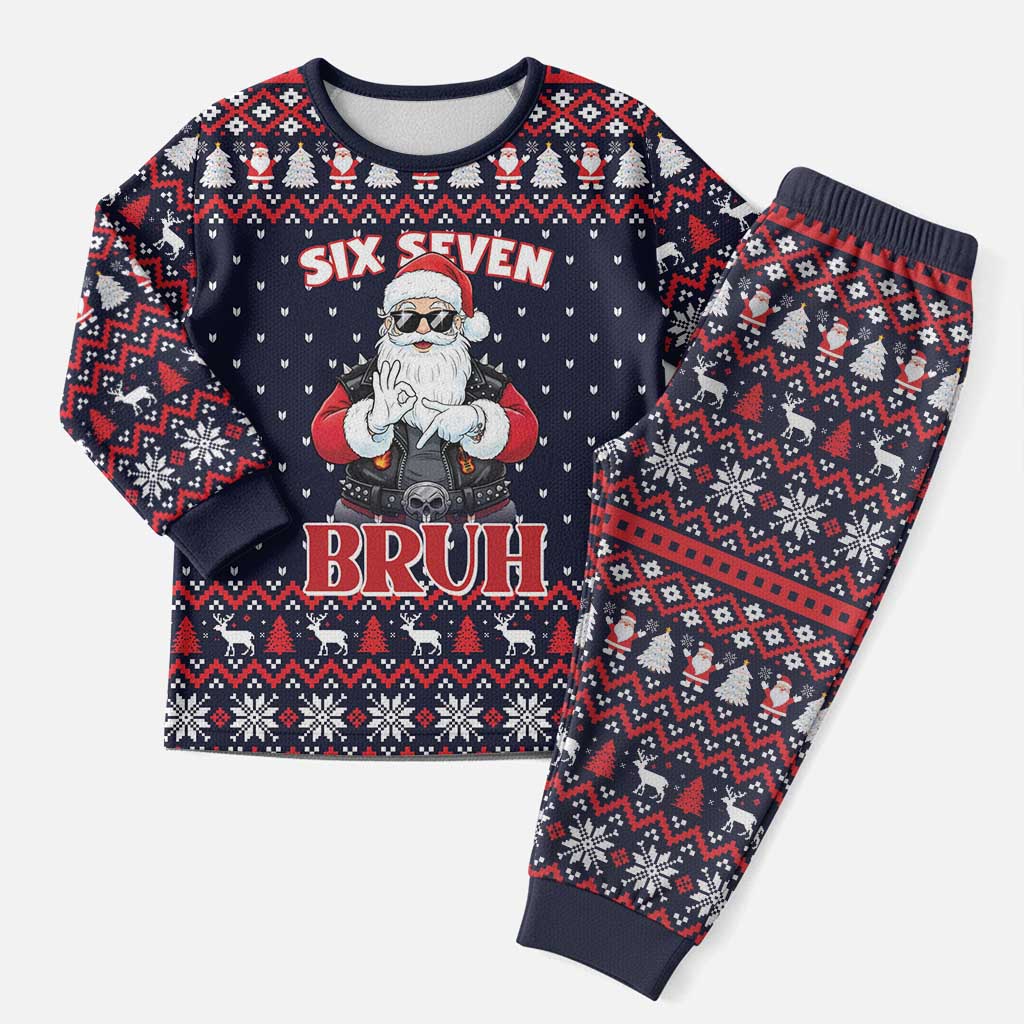 Funny Santa Six Seven Bruh Christmas Pajama Set Meme Gen Alpha Slang - Wonder Print Shop
