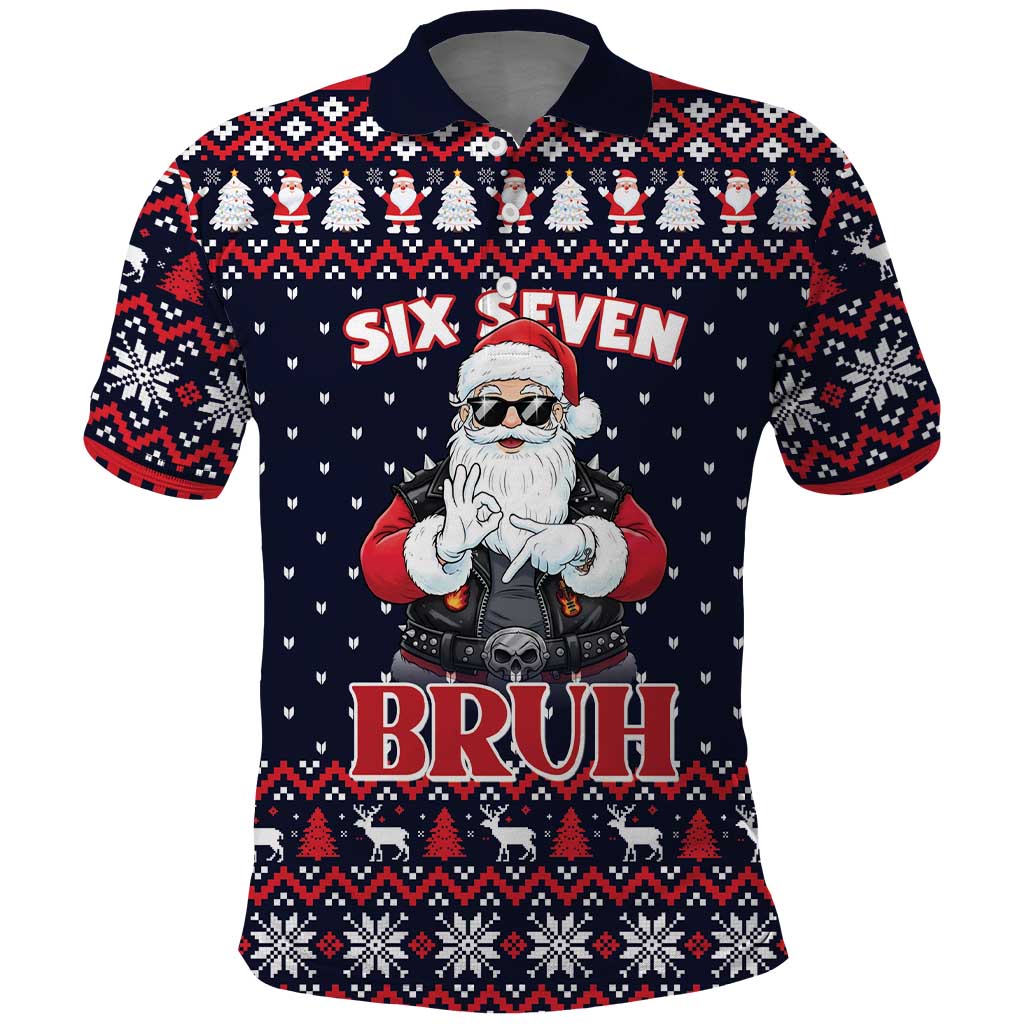 Funny Santa Six Seven Bruh Christmas Polo Shirt Meme Gen Alpha Slang - Wonder Print Shop