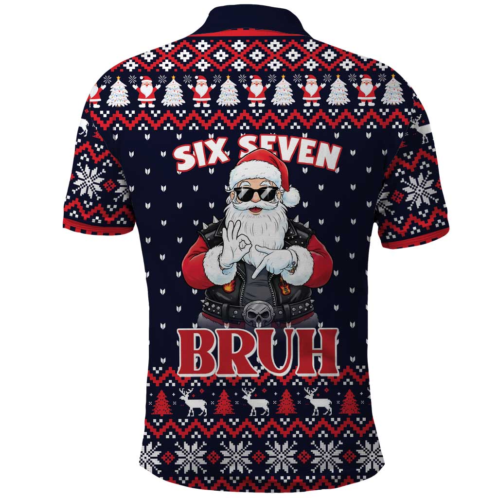 Funny Santa Six Seven Bruh Christmas Polo Shirt Meme Gen Alpha Slang - Wonder Print Shop