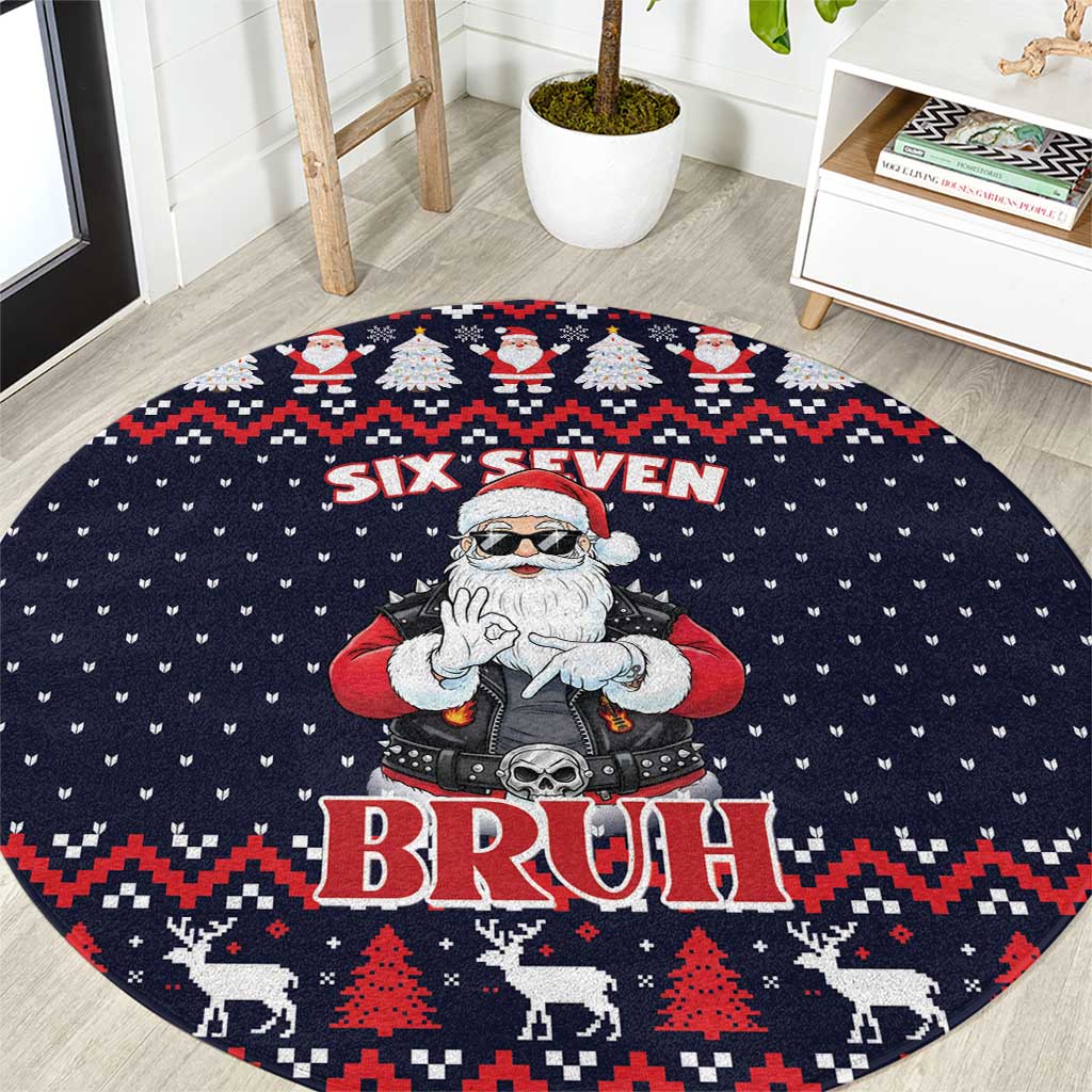 Funny Santa Six Seven Bruh Christmas Round Carpet Meme Gen Alpha Slang - Wonder Print Shop
