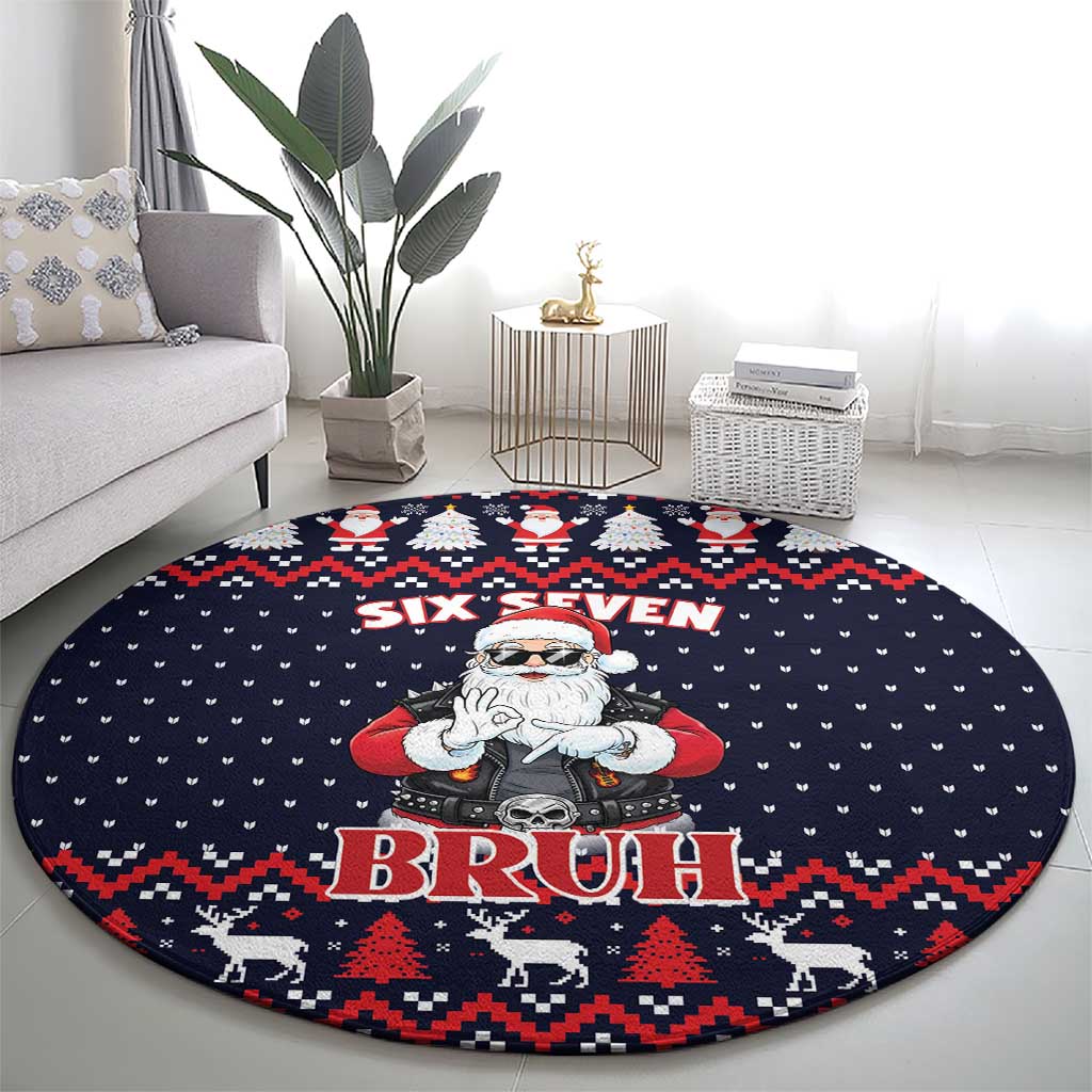 Funny Santa Six Seven Bruh Christmas Round Carpet Meme Gen Alpha Slang - Wonder Print Shop