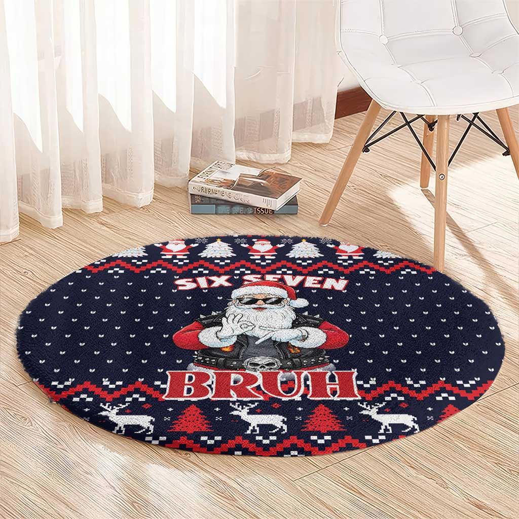 Funny Santa Six Seven Bruh Christmas Round Carpet Meme Gen Alpha Slang - Wonder Print Shop