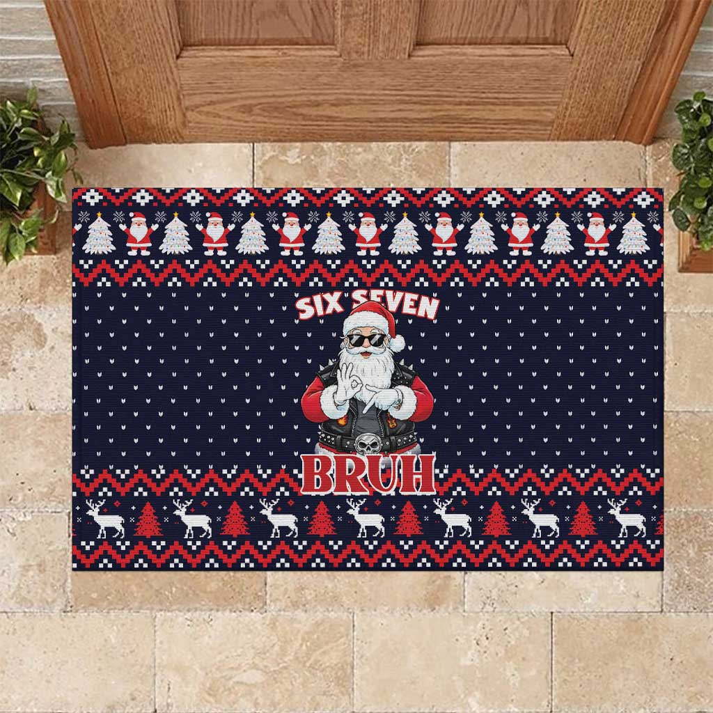 Funny Santa Six Seven Bruh Christmas Rubber Doormat Meme Gen Alpha Slang - Wonder Print Shop